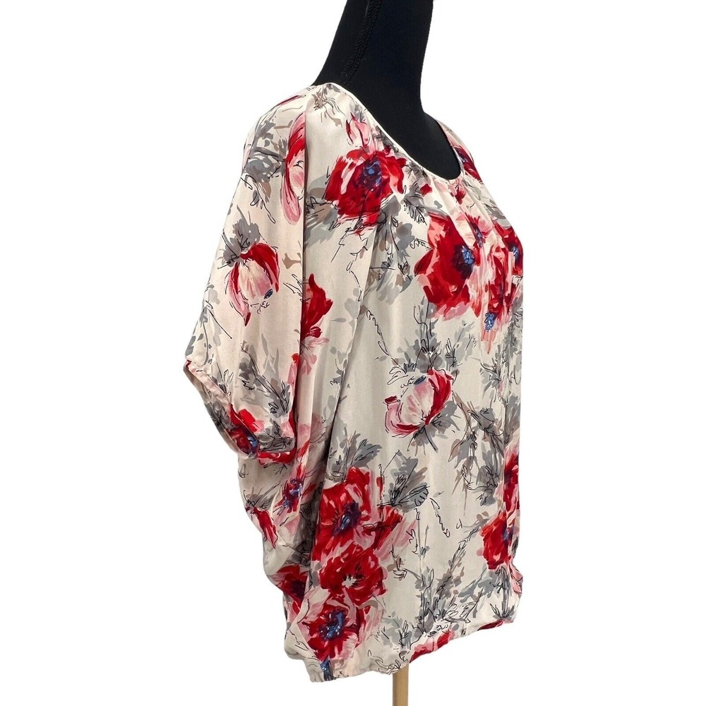 Cabi Womens Gypsy 100% Silk Pink Red Floral Dolman Sleeve Top Shirt Small - Picture 4 of 7